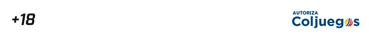 Franja horizontal con la marca de edad mínima «+18» a la izquierda y el distintivo «Autoriza Coljuegos» a la derecha.